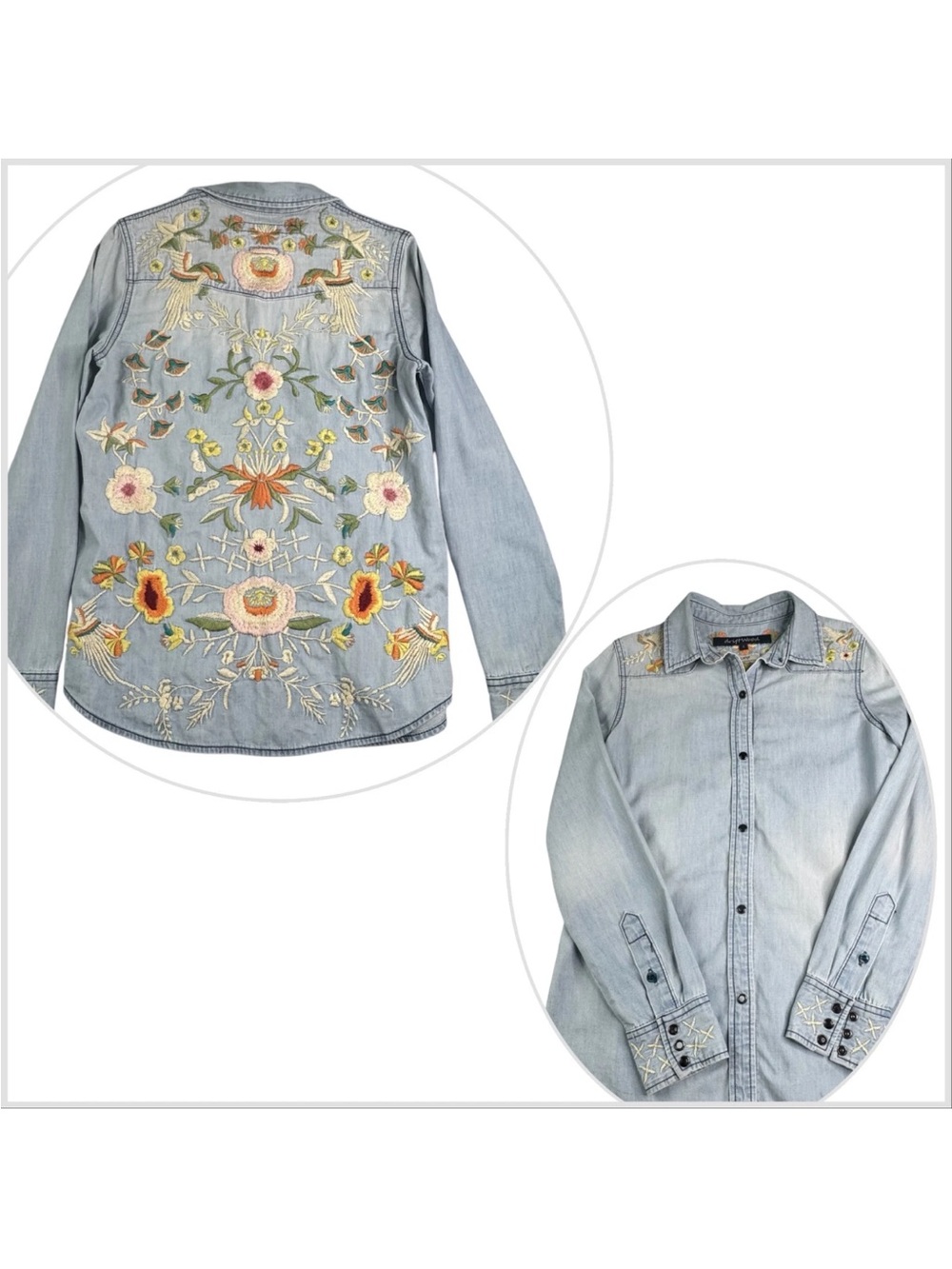 Driftwood Lara Embroidered Light Wash Denim Boho Skirt/Shacket Large
